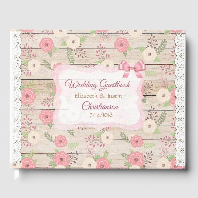 D'or Bois rustique et fleurs Livre Mariage rose et tan (Recto)