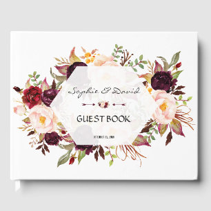 D'or Burgundy Blush Floral Geometry Navy livre d'hôtes