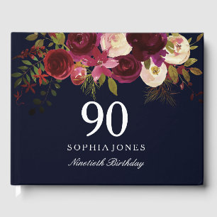 D'or Burgundy Red Floral Navy 90e Anniversaire Livre d'