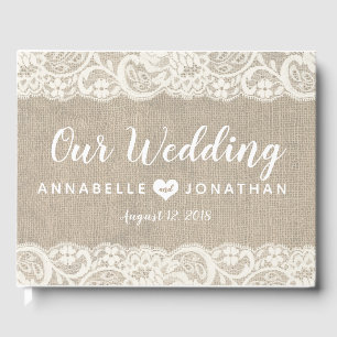 D'or Burlap and Lace Rustic Mariage livre d'hôtes
