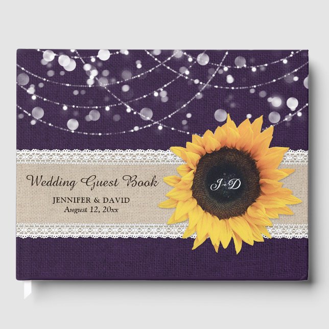 D'or Burlap Dentelle violette tournesol Mariage livre d (Recto)