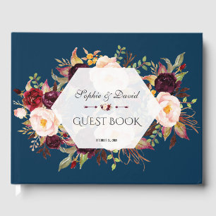 D'or Charm Burgundy Blush Floral Géométrique Livre d'hô