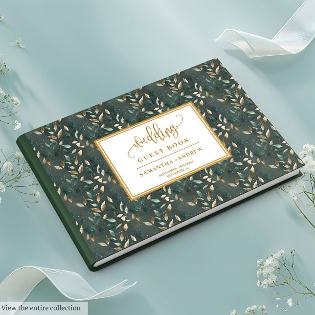 D'or Chasseur Raffiné Livre D'Invité Mariage Vert Et Or (Refined Hunter Green And Gold Wedding Guest Book)