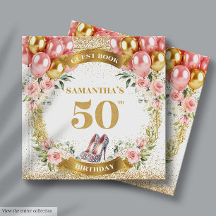 D'or Chic 50th Birthday Pink Heels livre d'hôtes