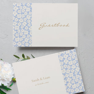 D'or Chic Blue & White Floral Daisy Mariage livre d'hôt