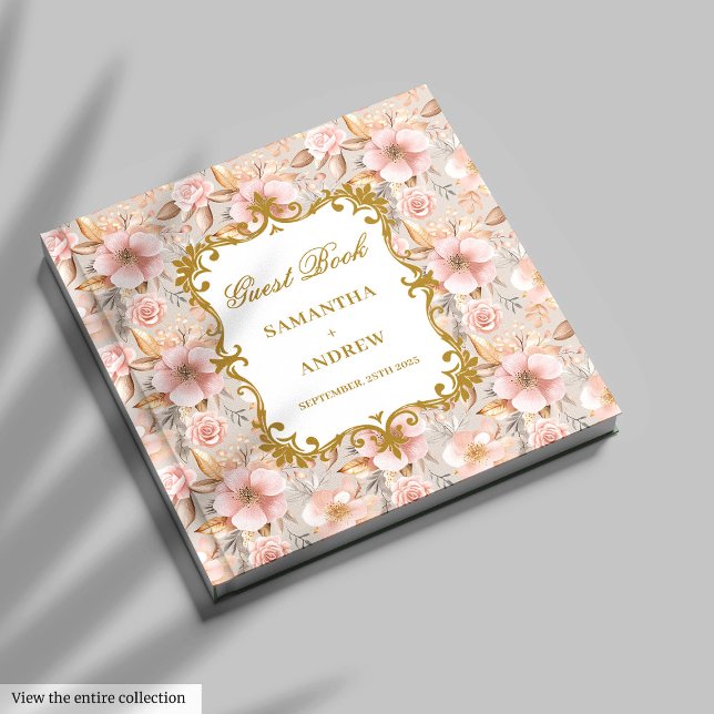 D'or Chic Blush Gold Boho Mariage Livre d'invité Signat (Chic Blush Gold Boho Wedding Guest Book Signing)