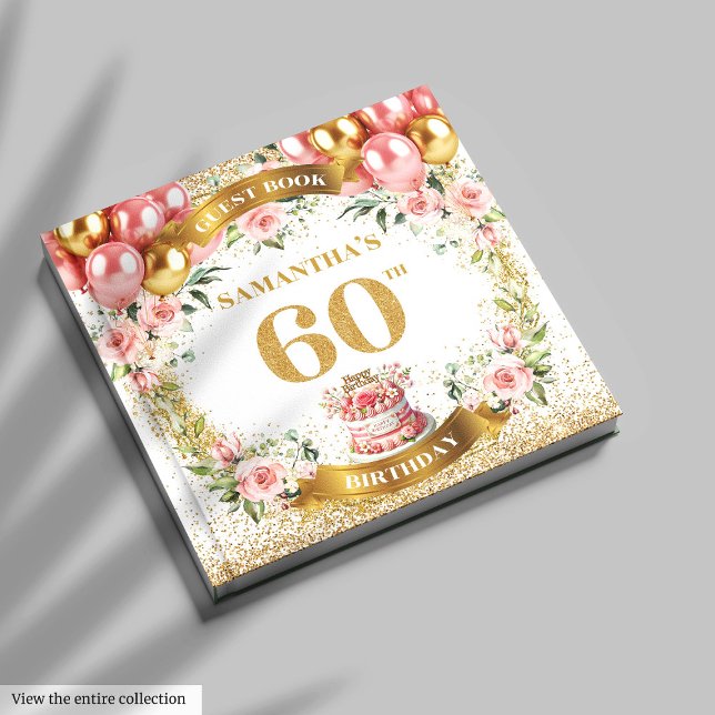 D'or Chic Boho 60e Anniversaire Livre d'hôtes Design fl (Chic Boho 60th Birthday Guest Book Floral Design

)