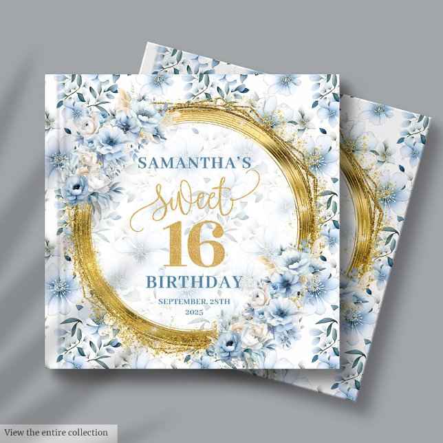 D'or Chic Dusty Blue Sweet 16 Invité Se connecter Livre (Chic Dusty Blue Sweet 16 Guest Sign In Memory Book)