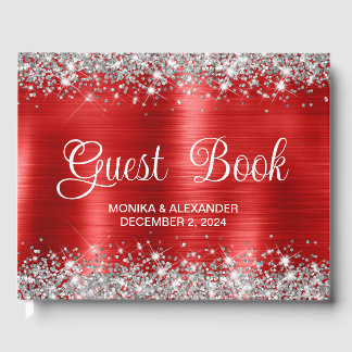 D'or Chic Glittery Red Foil Mariage livre d'hôtes