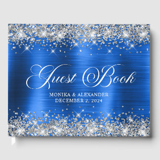 D'or Chic Glittery Royal Blue Foil Mariage livre d'hôte