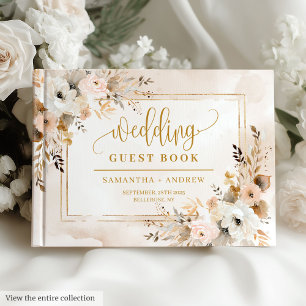 D'or Chic Poudre rose Boho Floral Mariage livre d'hôtes
