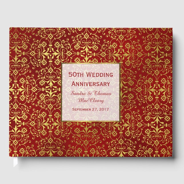 D'or Chic Red et Gold 50th Anniversary Livre d'invité (Recto)
