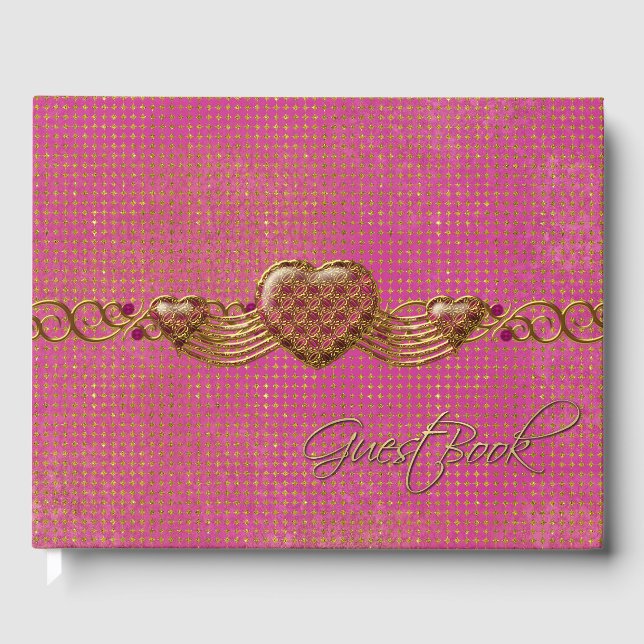 D'or Chic Rose et Gold Hearts Mariage livre d'hôtes (Recto)