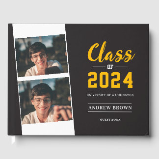D'or Classe de photos Livre d'invités gris et or