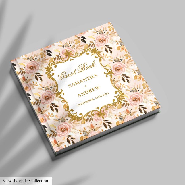 D'or Classic Blush Gold Boho Mariage Boho Signer livre  (Classic Blush Gold Boho Wedding Guest Book Signing)