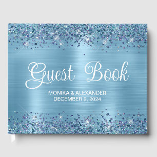 D'or Classic Glittery Baby Blue Foil Mariage livre d'hô