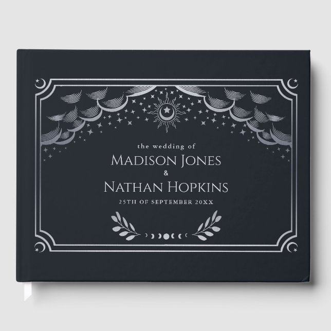 D'or Classy Argent Tarot Card Mariage Livre d'invité (Recto)