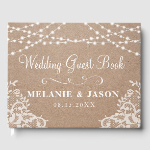 D'or Country Rustic Kraft et dentelle Mariage livre d'h