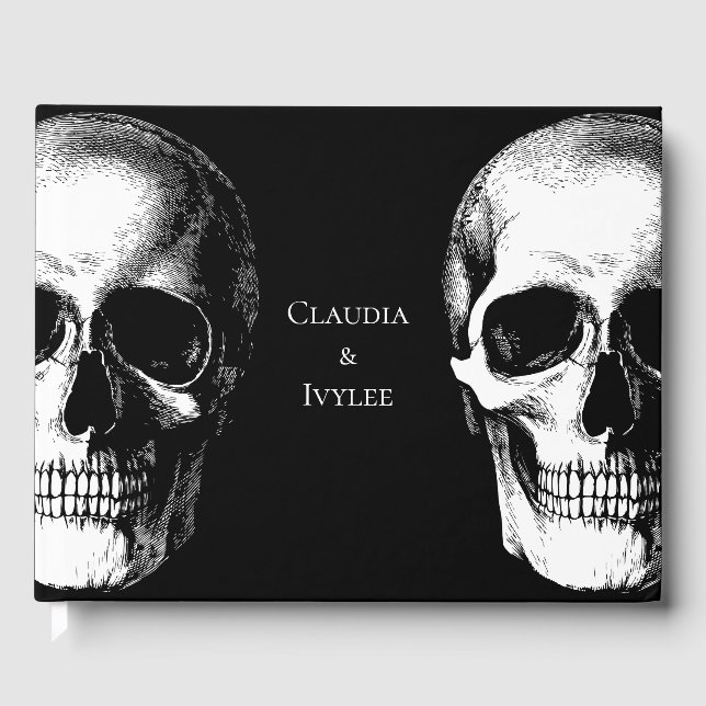 D'or Crâne gothique Halloween Mariage livre d'hôtes (Recto)