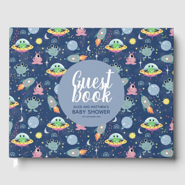 D'or Cute Boys Space Motif Baby shower d'invité Livre d (Recto)