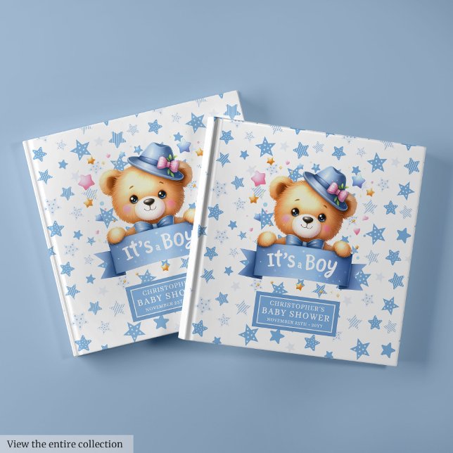 D'or Cute C'est un garçon en peluche baby shower livre  (Cute It’s a boy teddy bear baby shower guest book)