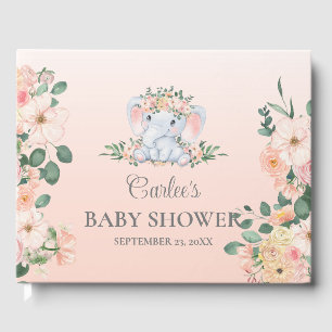 D'or Cute Elephant Floral Girl Baby shower Livre d'invi