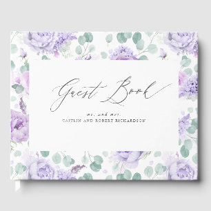 D'or Dusty Purple Floral Élégant Mariage Livre d'invité