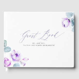 D'or Dusty Purple Floral Élégant Mariage Livre d'invité