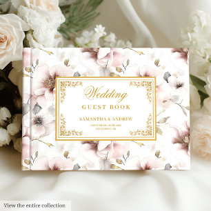 D'or Elégant Aquarelle Blush Flower Mariage Livre d'inv