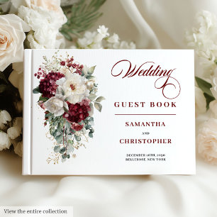 D'or Elegant Boho Bourgogne Rose Mariage Livre d'hôtes