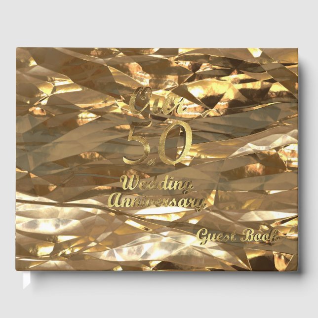 D'or Elégant Gold 50th Mariage Anniversaire Livre d'inv (Recto)