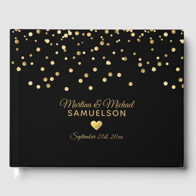 D'or Elégant Gold Foil Heart Black Mariage Livre d'invi (Recto)