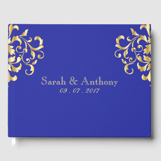 D'or Elegant Gold & Royal Blue Mariage Livre d'hôtes (Recto)