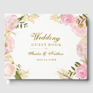 D'or Élégant livre d'hôtes Mariage de Botanique Rose