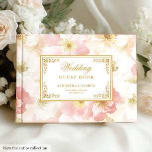 D'or Élégant livre d'hôtes mariage en ivoire rose roux