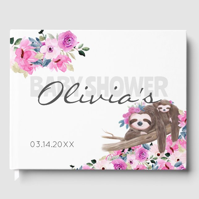 D'or Elegant Maman Baby Sloth Baby shower livre d'invit (Recto)