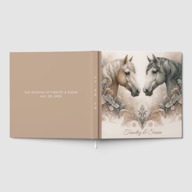 D'or Élégant Mariage de cheval livre d'hôtes (Complet)