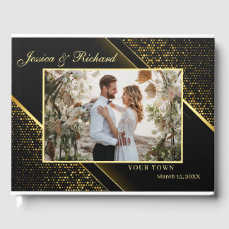 D'or Élégant Mariage noir doré PHOTO Livre d'invités