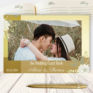 D'or Élégant Mariage photo floral livre d'invité