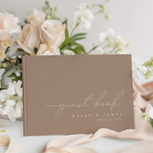 D'or Élégant minimaliste Dark Taupe Mariage livre d'hôt