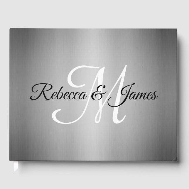 D'or Élégant Monogramme Argent Script Mariage livre d'h (Recto)