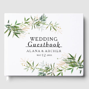 D'or Elégant Olive Greenery Livre d'invité Mariage