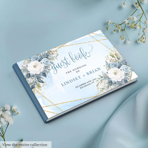 D'or Elégant Pastel Blue Floral Gold Mariage Livre d'hô