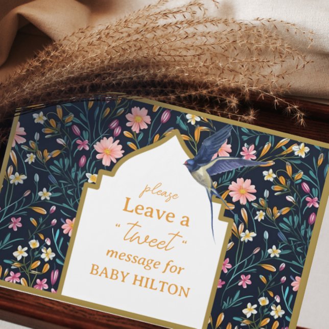 D'or Elégant Petit Oiseau Floral Baby shower Livre d'In (Créateur téléchargé)