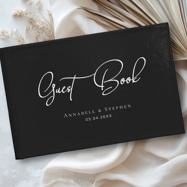 D'or Elégant, Police Script, Noir, Livre d'invité Maria (Elegant, Script Font, Black, Wedding Guest Book)