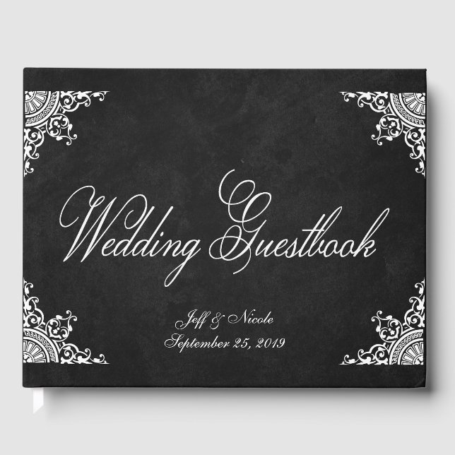 D'or Elégant Rustic Black Chalkboard Mariage livre d'hô (Recto)