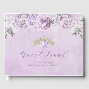 D'or Élégant violet Floral Quinceañera Livre d'invité
