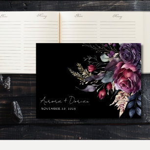 D'or Elégante aquarelle Floral Black Mariage Livre d'hô