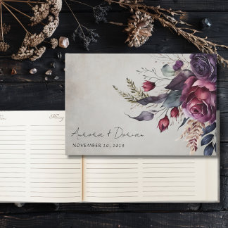 D'or Elégante aquarelle Floral Mariage livre d'hôtes