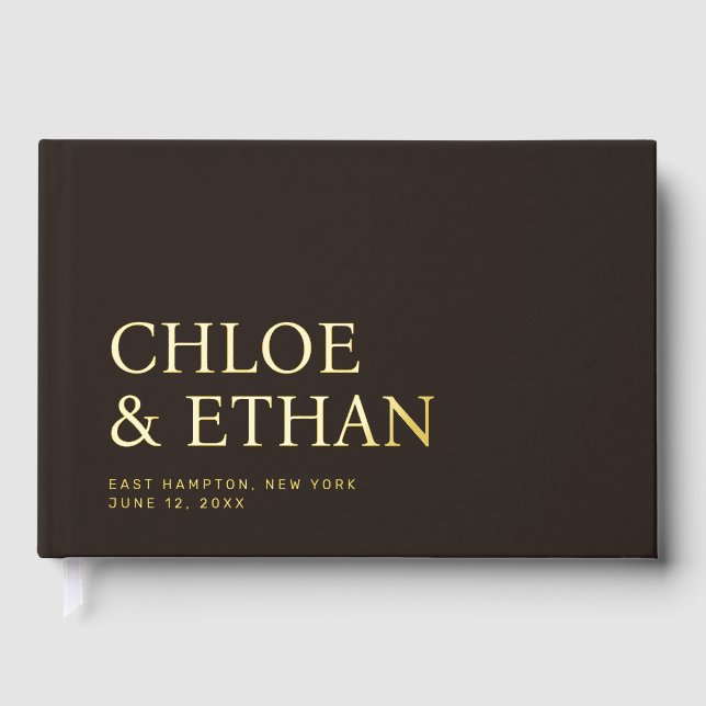 D'or Espresso Moderne Mariage Foil Livre d'Invité (Recto)